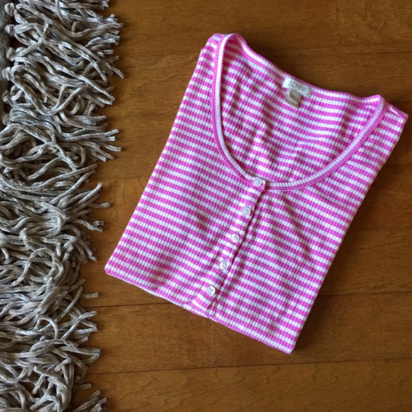 J. Crew Pink Striped Soft T-shirt with Buttons - Picture 1 of 7